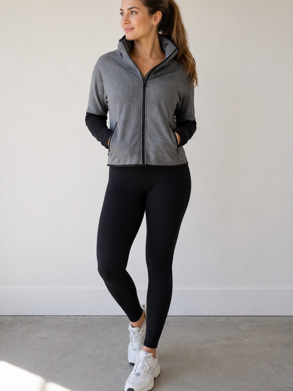 Hyba Grey & Black Cropped Athletic Zip-Up Jacket. Lightweight Activewear US M